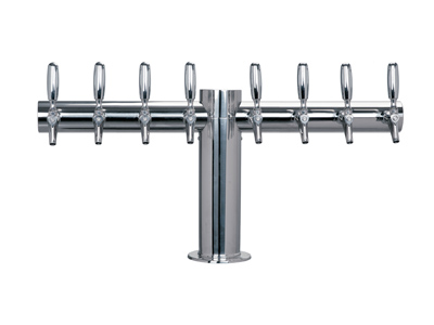 Eight tap tower, six faucet, Tower, tube, straight, T, Chrome, Stainless steel