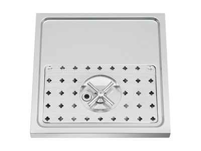 400mm x 400mm x 40mm Stainless steel platform workstation drip tray with integral glass rinser