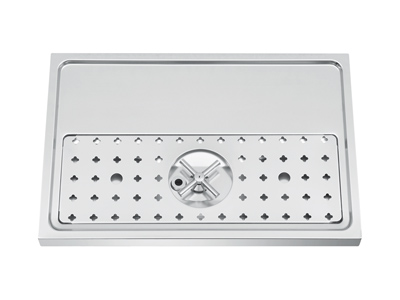 600x400x40 Chrome Counter Mount Tray with Rinser & Drain