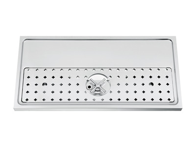 800mm x 400mm x 40mm Stainless steel platform workstation drip tray with integral glass rinser