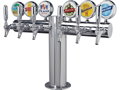 six tap tower, six faucet, Tower, tube, straight, T, Chrome, Stainless steel