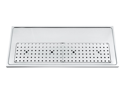 1200mm x 500mm x 40mm   Stainless steel platform workstation drip tray with integral glass rinser