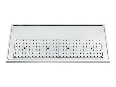 1200mm x 500mm x 40mm Stainless steel platform workstation drip tray with integral glass rinser