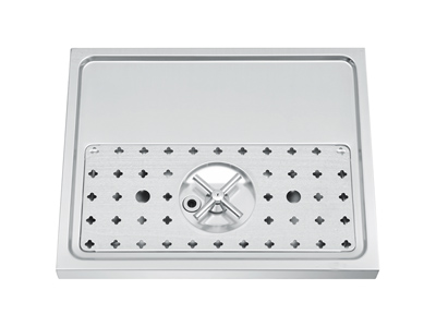 500mm x 400mm x 40mm Stainless steel platform workstation drip tray with integral glass rinser