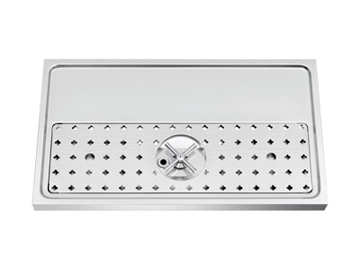 700mm x 400mm x 40mm Stainless steel platform workstation drip tray with integral glass rinser